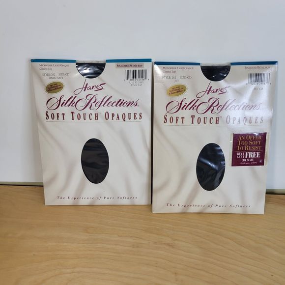 Hanes Silk Reflections Pantyhose Soft Touch Opaques Size CD Dark Navy /Jet New - Picture 1 of 9